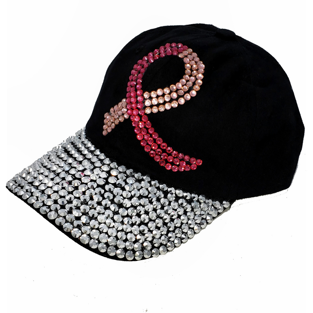 Pink Ribbon Rhinestone Hat